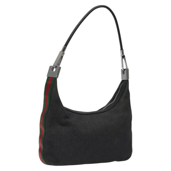 GUCCI Web Sherry Line Shoulder Bag Canvas Black Red Green - Picture 1 of 16